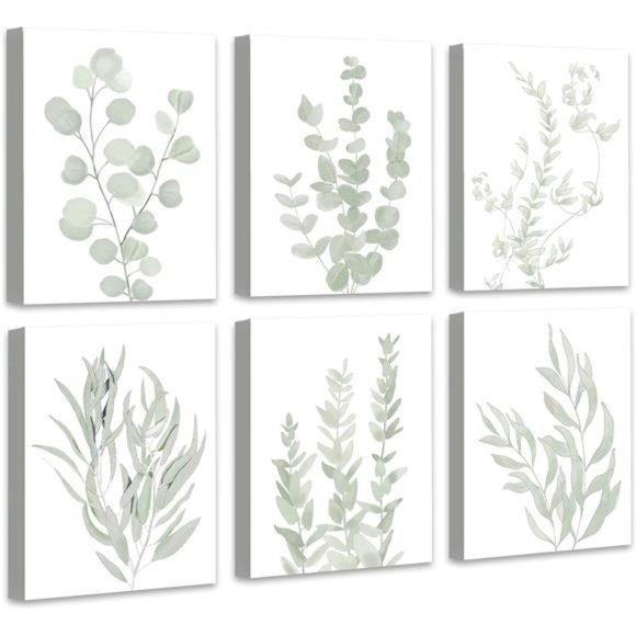 Botanical Eucalyptus Canvas FRAMED Wall Art Boho Plant Wall Decor for Bedroom